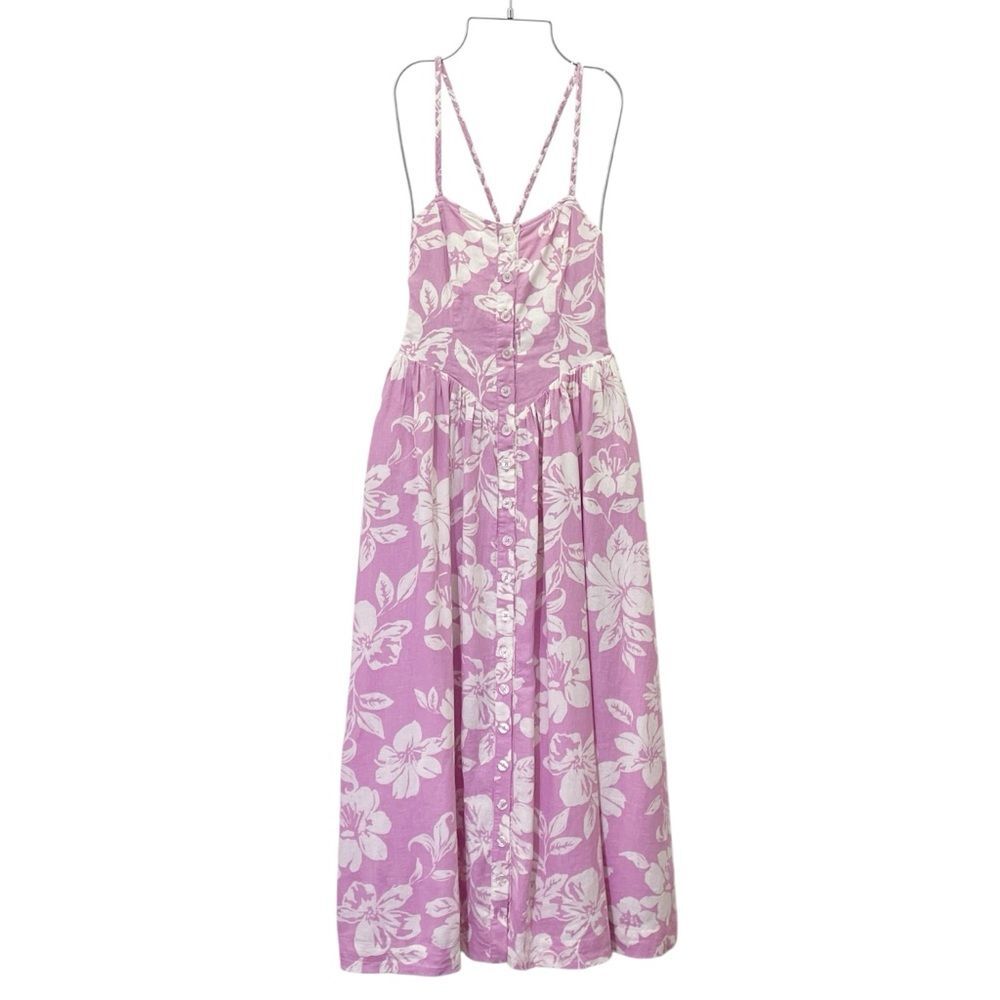 NWT Free People The Perfect Sundress Size XS Pink White Floral Linen Maxi Dress - Picture 2 of 10